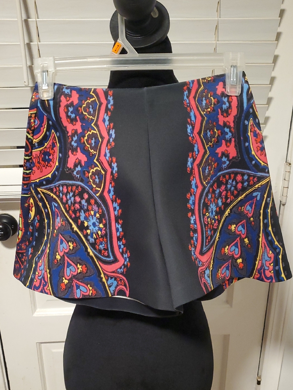Clover Canyon Black Shorts with Multicolor Paisley Accents